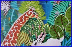 Haitian Folk Art Oil Painting Jungle Animals Scene Signed Illegible