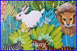 Haitian Folk Art Oil Painting Jungle Animals Scene Signed Illegible