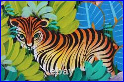 Haitian Folk Art Oil Painting Jungle Animals Scene Signed Illegible