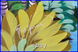 Haitian Folk Art Oil Painting Jungle Animals Scene Signed Illegible