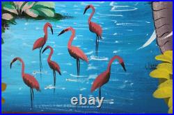 Haitian Folk Art Oil Painting Jungle Animals Scene Signed Illegible