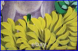 Haitian Folk Art Oil Painting Jungle Animals Scene Signed Illegible