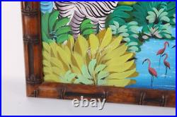 Haitian Folk Art Oil Painting Jungle Animals Scene Signed Illegible