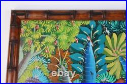 Haitian Folk Art Oil Painting Jungle Animals Scene Signed Illegible