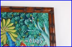 Haitian Folk Art Oil Painting Jungle Animals Scene Signed Illegible