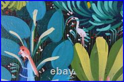 Haitian Folk Art Oil Painting Jungle Animals Scene Signed Illegible