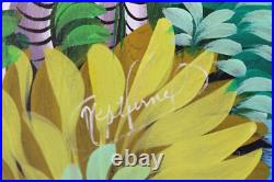 Haitian Folk Art Oil Painting Jungle Animals Scene Signed Illegible