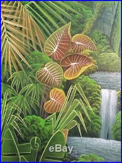 Haitian Folk Art Painting By Famous Albott Bonhomme Haiti Waterfall Forest Birds