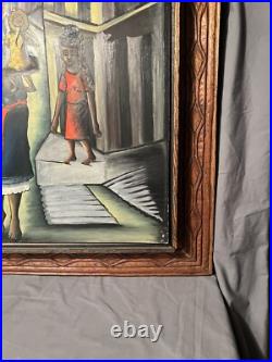 Haitian Folk Art Painting Oil on Board By Felix Jean (1929-1978) Wood Frame
