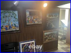 Haitian Folk Art Painting Oil on Board By Felix Jean (1929-1978) Wood Frame