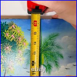 Haitian Folk Art Painting Tropical Scene River Village Chicken, VTG Damas Lubin