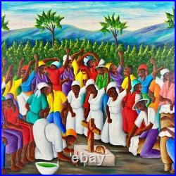 Haitian Folk Art Painting by Michel Rouanez (b. 1956) An untitled village scene