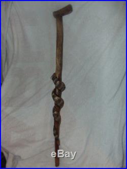 Hand Carved/Painted Wood Snake Walking Cane or Stick Folk Art