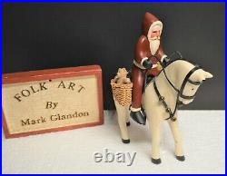 Hand Carved Wood Santa & Saddled Horse withToys by Famed Folk Artist Mark Glandon