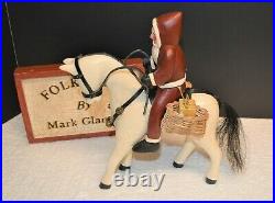 Hand Carved Wood Santa & Saddled Horse withToys by Famed Folk Artist Mark Glandon