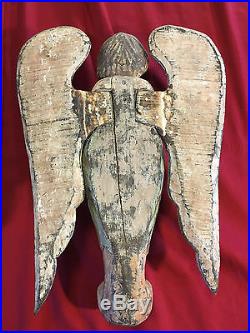 Hand carved old wooden angels pair, 16 1/2 tall x 11, original paint, Folk Art