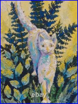 Hand painted OOAK Modern Appalachian Folk Art The Greeting cat painting feline