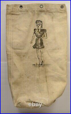 Hand painted Pin-Up Trench Folk Art Military Canvas Duffle Bag WWII Navy Vintage