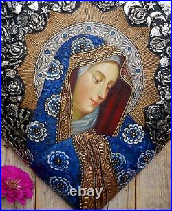 Heart Our Lady of Sorrows Painting Milagros Cuzco Style Peru & Mexican Folk Art