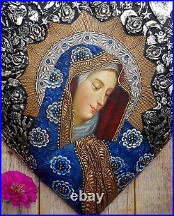 Heart Our Lady of Sorrows Painting Milagros Cuzco Style Peru & Mexican Folk Art