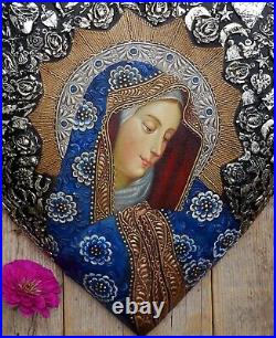 Heart Our Lady of Sorrows Painting Milagros Cuzco Style Peru & Mexican Folk Art