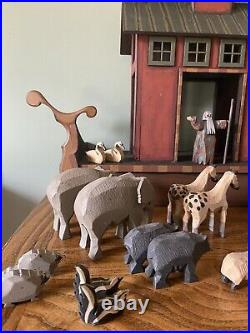 Heirloom Wooden NOAH'S ARK 15 pairs Animals FOLK ART Hand Carved Painted Set