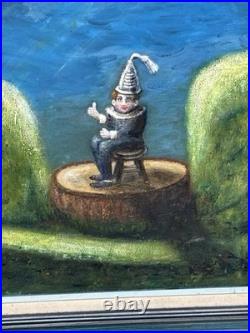 Helga Schweininger Signed Oil Painting Dreaming Rainbow Whimsical Folk Art