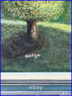 Helga Schweininger Signed Oil Painting Dreaming Rainbow Whimsical Folk Art