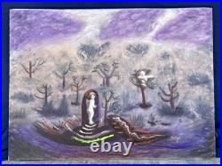 Helga Schweininger Signed Oil Painting Feeling Lost Folk Art Outsider 30x40