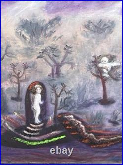Helga Schweininger Signed Oil Painting Feeling Lost Folk Art Outsider 30x40