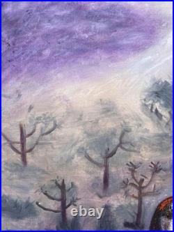 Helga Schweininger Signed Oil Painting Feeling Lost Folk Art Outsider 30x40