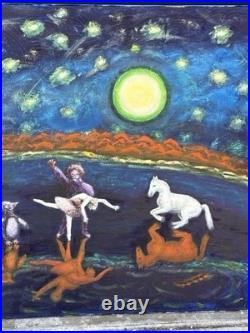 Helga Schweininger Signed Oil Painting Horse Dance Folk Art Outsider 30x40