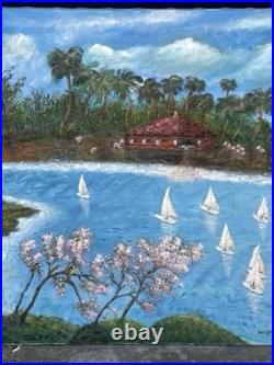 Helga Schweininger Signed Oil Painting Sailing Tropical Landscape 30x40 Folk