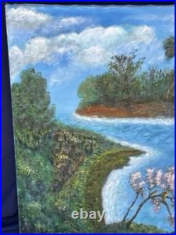 Helga Schweininger Signed Oil Painting Sailing Tropical Landscape 30x40 Folk