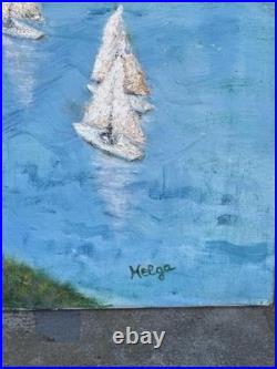 Helga Schweininger Signed Oil Painting Sailing Tropical Landscape 30x40 Folk