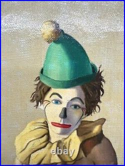 Herb Pfeffer Original Oil Painting on Canvas Female Nude Clown Hat 1950s 14x9