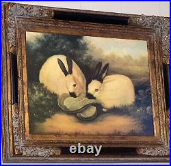 Himalayan Rabbits Eating Cabbage By P. Rolence Lithograph- 18x24 Ornate Frame