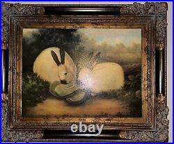 Himalayan Rabbits Eating Cabbage By P. Rolence Lithograph- 18x24 Ornate Frame