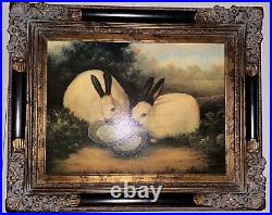 Himalayan Rabbits Eating Cabbage By P. Rolence Lithograph- 18x24 Ornate Frame