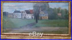 Houses in a Landscape Folk/Primitive Oil Painting-1940s-Vincent Canade-1879-1961