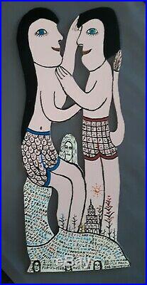 Howard Finster Devil and his Wife 1988 Hand Painted #7384 Outsider Art Folk RARE