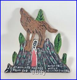 Howard Finster Folk Art Howling Wolf Early Enamel Wood Carving 1986 # 5000.263