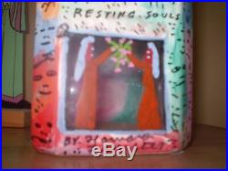 Howard Finster Folk Art Painted Jar RESTING SOULS