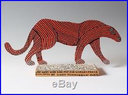 Howard Finster Signed Folk Art Cheetah Wood Cutout Painting 1991