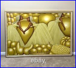 Huge Haitian Folk Art Painting Women Fruit Harvest African Caribbean 63x 43 Huge Haitian Folk Art Painting Women Fruit Harvest African Caribbean 63x 43