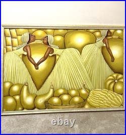 Huge Haitian Folk Art Painting Women Fruit Harvest African Caribbean 63x 43 Huge Haitian Folk Art Painting Women Fruit Harvest African Caribbean 63x 43