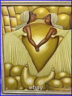 Huge Haitian Folk Art Painting Women Fruit Harvest African Caribbean 63x 43 Huge Haitian Folk Art Painting Women Fruit Harvest African Caribbean 63x 43