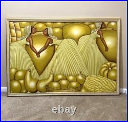 Huge Haitian Folk Art Painting Women Fruit Harvest African Caribbean 63x 43 Huge Haitian Folk Art Painting Women Fruit Harvest African Caribbean 63x 43