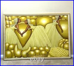 Huge Haitian Folk Art Painting Women Fruit Harvest African Caribbean 63x 43 Huge Haitian Folk Art Painting Women Fruit Harvest African Caribbean 63x 43