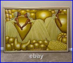 Huge Haitian Folk Art Painting Women Fruit Harvest African Caribbean 63x 43 Huge Haitian Folk Art Painting Women Fruit Harvest African Caribbean 63x 43